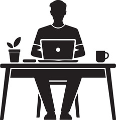 Remote Online Work Silhouette Vector &ndash; Freelancer Laptop Desk