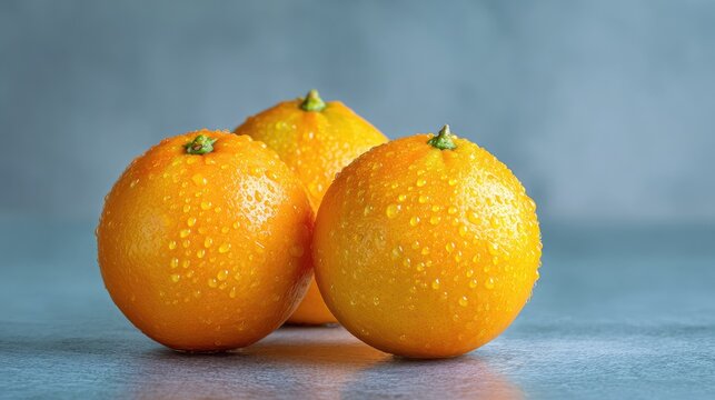 Fresh and Juicy Oranges with Water Droplets on Blue Background Perfect for Healthy Lifestyle and Nutrition Concepts in Stock Photography - Powered by Adobe