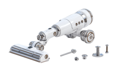 Modern vacuum cleaner built with polished plastic and metallic parts for efficient home maintenance isolated on transparent background PNG