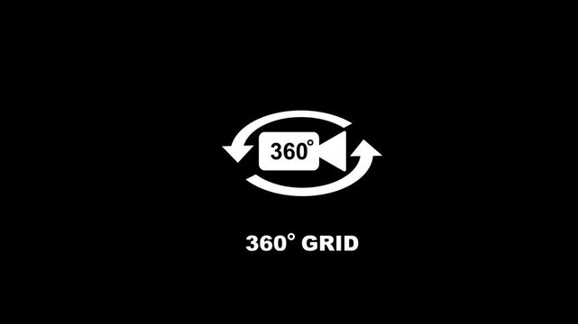 360 degree grid rotating camera symbol white overlay frame