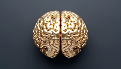 A conceptual 3D sculpture of a human brain crafted entirely from polished, intricate golden filigree patterns.