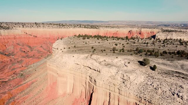 Aerial view of erosion formations in Rambla Barrachina, Red Canyon of Teruel, Spain
