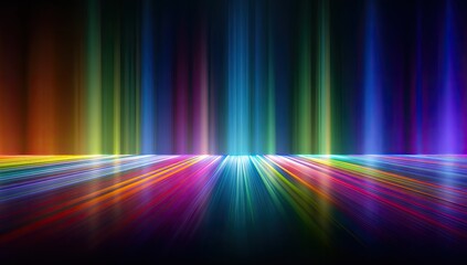 Colorful abstract artwork featuring vibrant vertical and radial light patterns in multiple hues