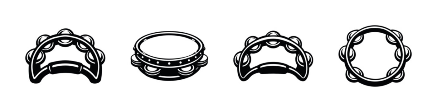 Tambourine vector icons set, percussion symbol collection, music instrument design