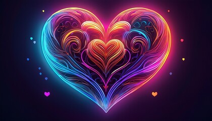 neon light drawing of abstract heart doodle