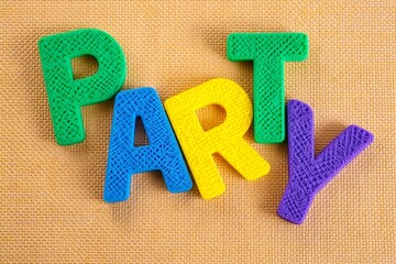 Colorful wording of PARTY on canvas background.