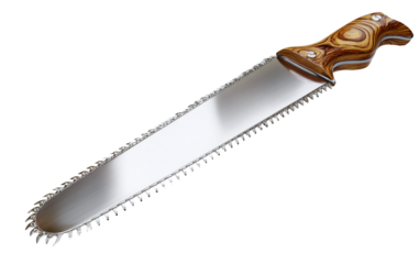 Traditional woodworking saw with sharp steel teeth and sturdy wooden handle suitable for carpenters and hobbyists isolated on transparent background PNG