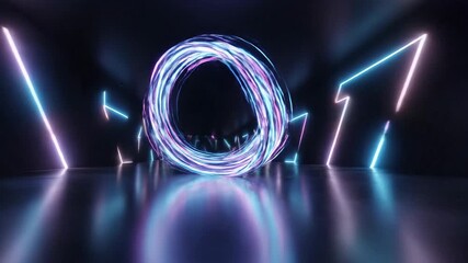 Dynamic abstract background featuring vibrant neon light trails in blue pink and purple hues creating a futuristic and energetic visual representation of data flow highspeed communication and digital. - Powered by Adobe