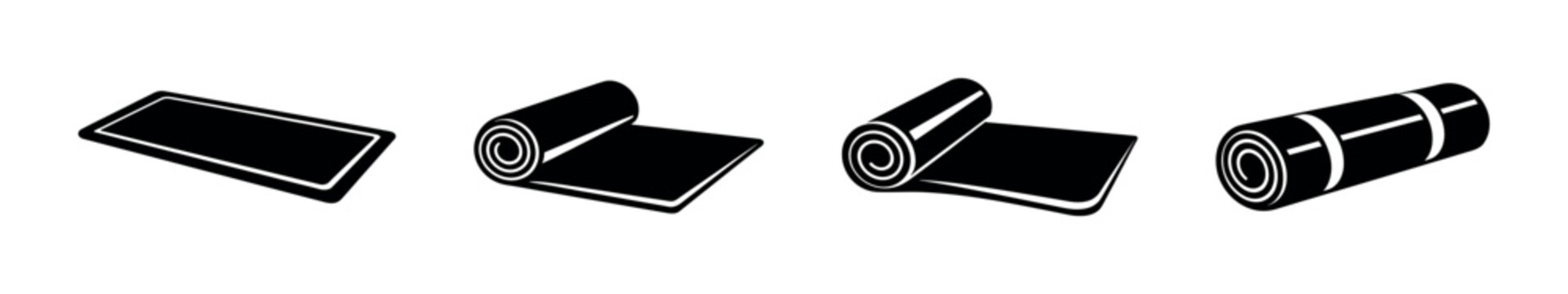 Yoga mat vector icons set for fitness and exercise, gym equipment symbols