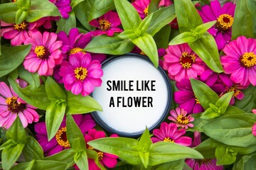 Smile like a flower with a flower background.