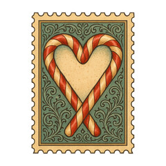 Obraz premium PNG Vintage candy cane stamp illustration.