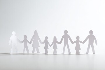 Paper cutout family figures holding hands against light background