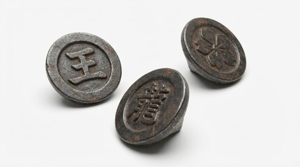 昭和レトロなベーゴマと漢字が刻印された鋳物の懐かしい独楽 generative ai