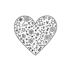 Hand Drawn Love Heart Vector, Doodle Style EPS Design