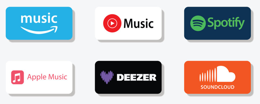 Music Streaming App Icon Set with Amazon Music YouTube Spotify Apple Music Deezer and SoundCloud Logos