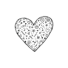 Doodle Love Heart Vector on White, Hand Drawn Romantic EPS Illustration