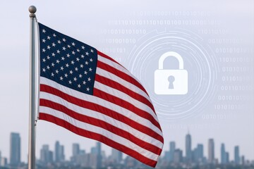 American Flag with Cybersecurity Overlay: Data Protection and Digital Security in the United States