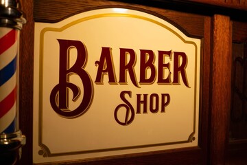 Vintage barbershop poster with BARBER SHOP text on wooden wall.