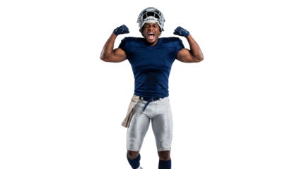 African American football player celebrating a win on transparent background