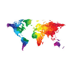 Obraz premium Watercolor World Map Vector Illustration with Rainbow Colors