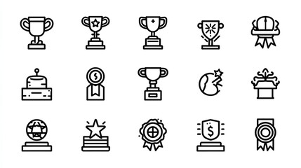 Reward web icon set in line style gift trophy recognition reward program medal bonus editable stroke stock vector