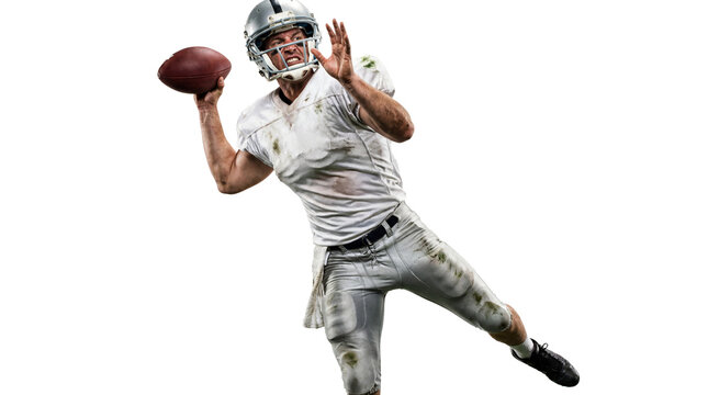 American football quarterback throwing a pass on transparent background