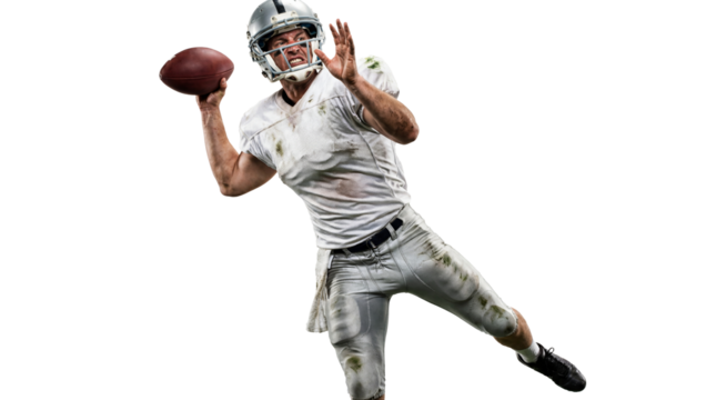 American football quarterback throwing a pass on transparent background - Powered by Adobe