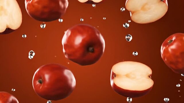 Fresh red apples with water droplets, sparkling and juicy, a healthy and delicious treat for a refreshing break