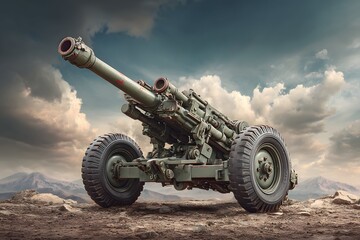 Howitzer artillery gun stands ready like a sentinel perfect for military-themed banners and ads