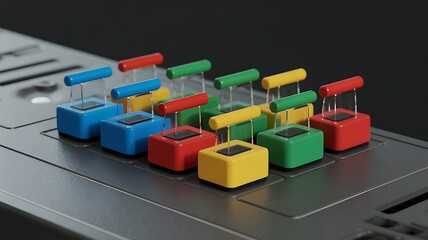 Colorful Mechanical Switch Array Modern Control Panel Technology Concept Photo
