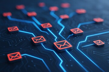 Email Network Conceptual Illustration Depicting Digital Communication and Connectivity for Business and Technology Solutions