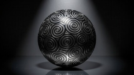 Intricate Black Sphere with Spirals and Patterns on Dark Background