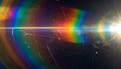 Abstract rainbow light effect with scratches and lens flare