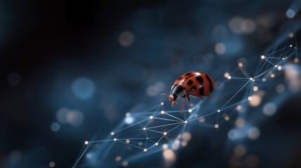 Isolated connection visualized as single point linked to network, abstract cyber background, data exchange, minimal design, loneliness within technology driven connectivity concept cinematic color