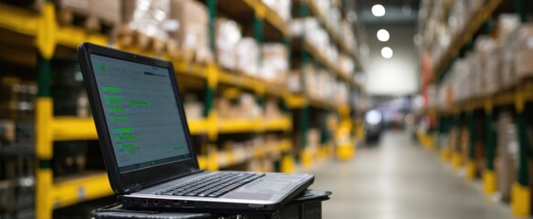 Warehouse operations danced under the watchful gaze of logistics software on a portable computer