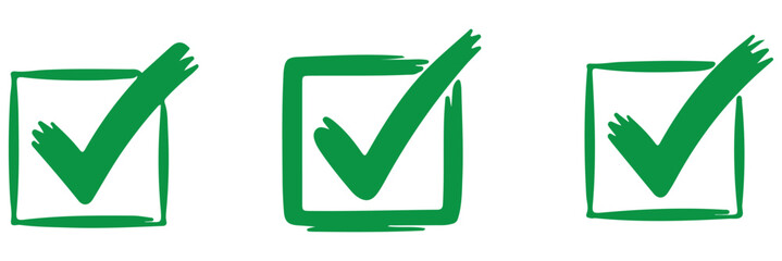 Check tick mark icon set, hand drawn doodle red cross box x check mark green checkbox v