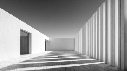 Fototapeta premium Minimalist Architecture Interior with Geometric Shadows and Sunlight in a Modern White Space