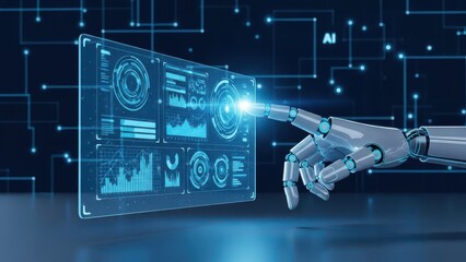 Robot is touching a screen with a finger