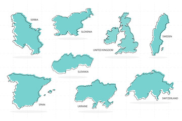 set of line country and shadow in Europe includes serbia, slovenia, sweden, slovakia, spain, switzerland, united kingdom, and ukraine.