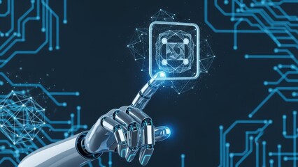 Robot is pointing at a square on a screen