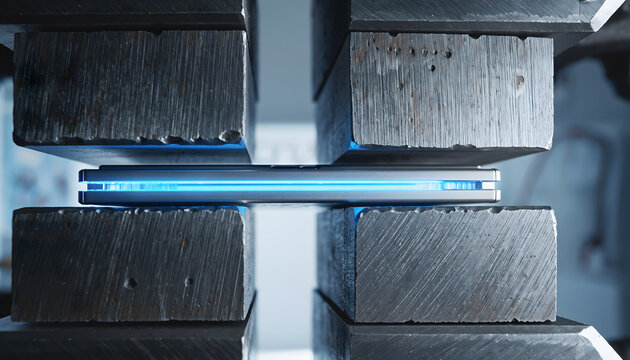 Solid-state battery cell under high mechanical stack pressure in test lab