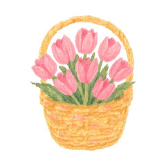 Naklejka premium PNG Charming basket with pink tulips.