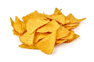 Naklejka premium Pile of Nacho Chips, isolated on white background