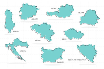 set of line country and shadow in Europe includes austria, andorra, albania, belarus, belgium, czech, croatia, bulgaria, bosnia and herzegovina.