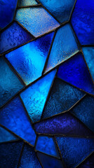 Abstract Blue Mosaic Stained Glass Pattern with Golden Texture