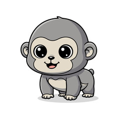 Naklejka premium Cute Baby Monkey Gray Furry Animal Illustration