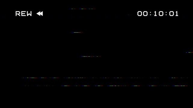 old VHS tape rewind with glitch distortion effect