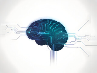 Glowing Neural Network Brain with Circuitry and Light Trails on White Background | Technology