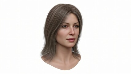 Fototapeta premium Woman with short haircut and brown on white background stock photo.