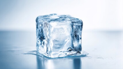Melting Ice Cube Close-Up: Refreshing, Cold, and Frozen Water for Commercial Advertising and Design